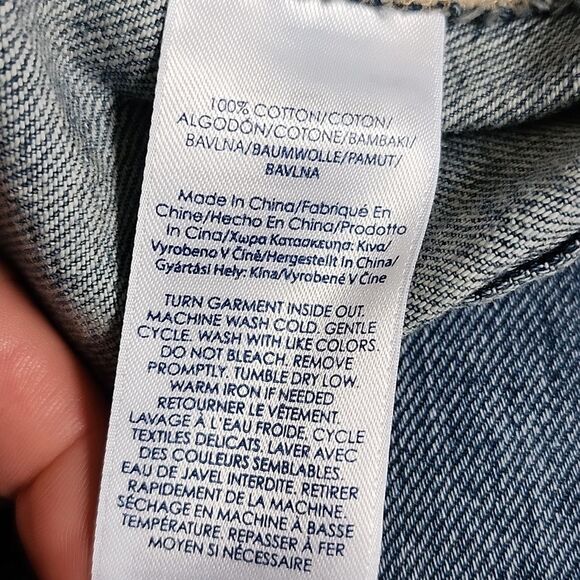 Chaps Light Wash Denim Jean Jacket, 5 Buttons, Raw Hem Collar, Sz Small - Picture 6 of 9